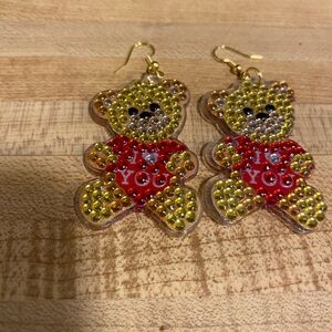 Handcrafted teddy bear diamond art valentines earrings